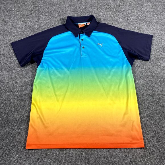 Puma Mens Medium Short Sleeve Polo Shirt Ombre Fade Color Pattern Soccer Futbol - Picture 1 of 8